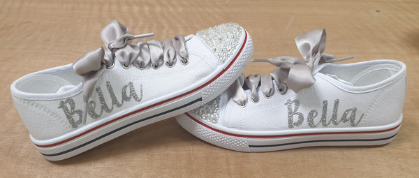 Personalised Diamante Bride Hen Canvas Wedding Pumps