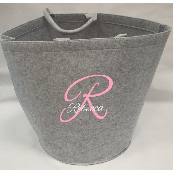 Personalised Grey Felt Toy Storage Tub Bucket