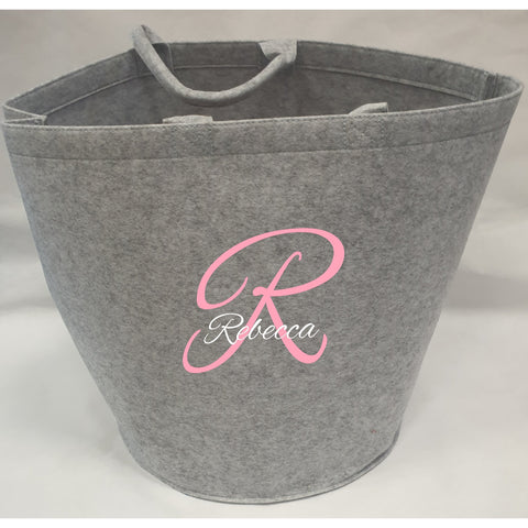 Personalised Grey Felt Toy Storage Tub Bucket