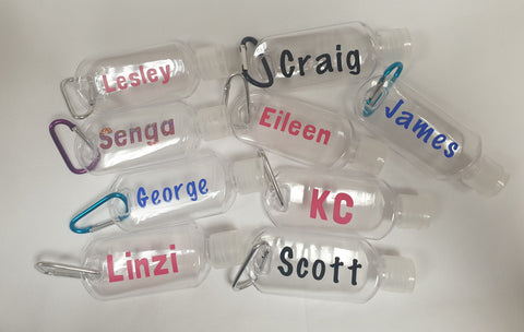 Personalised 50ml Hand Sanitiser With Carabiner Empty Travel Bottles