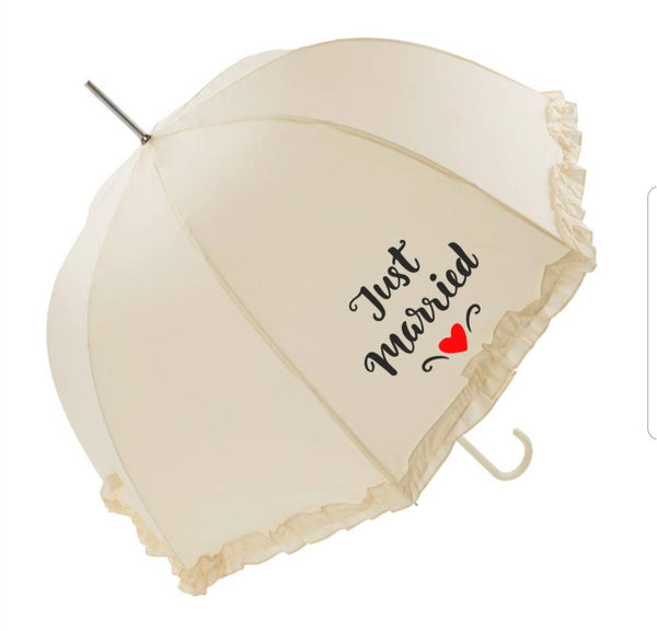 Just Married Ivory White Wedding Umbrella - Honeymoon - Bride