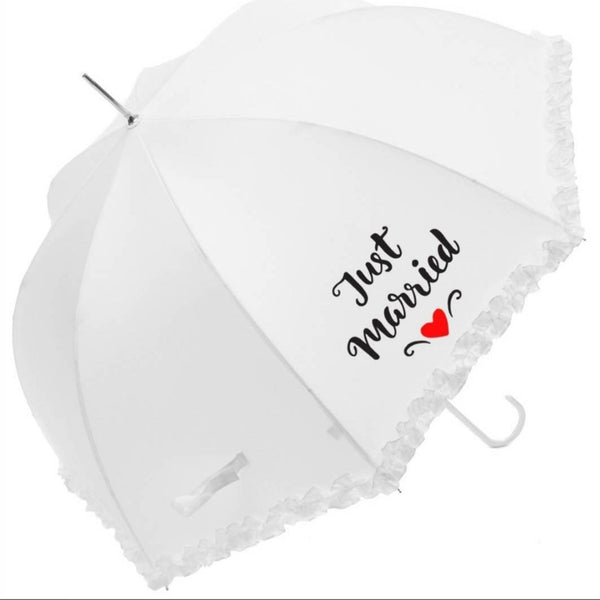 Just Married Ivory White Wedding Umbrella - Honeymoon - Bride