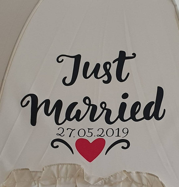 Just Married Ivory White Wedding Umbrella - Honeymoon - Bride