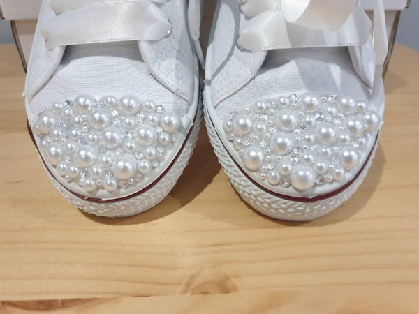 Personalised Diamante Bride Hen Canvas Wedding Pumps