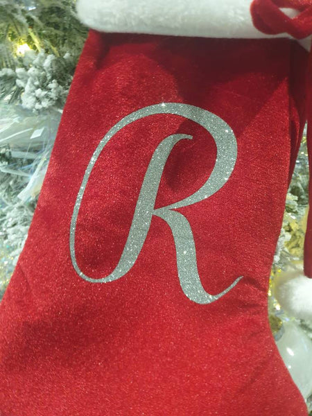 Luxury Velour Red Christmas Stocking With Pom Poms